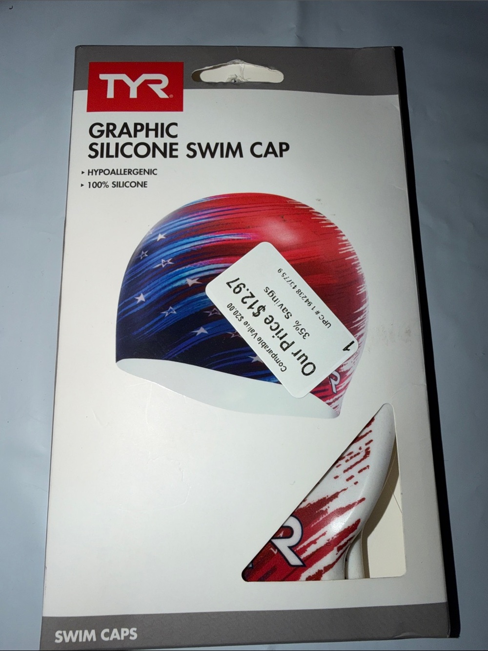 TYR Men's Graphic Silicone Swim Cap in Red, Blue, White